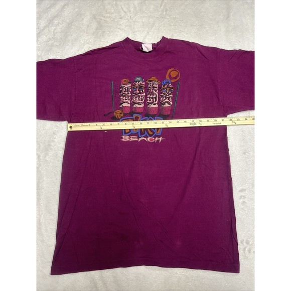 Vtg 90s I Dig Sports, Single Stitch Maroon Tiki Beach Graphic T-Shirt Size Large - Picture 6 of 8
